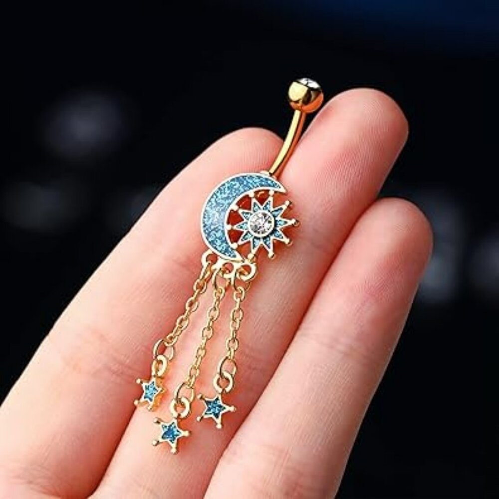 Belly Ring Sun Moon and‎ Stars Belly Piercing Dangle Style Jewelry
